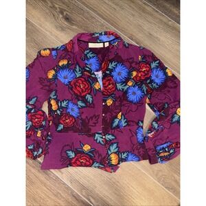 Moulinette Soeurs Anthropologie Maisie Blouse 2 Purple Floral Long Print Crop